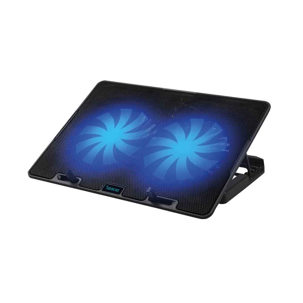 STAND SPACER notebook 17" Gaming, sita metal, 2xfan 14cm, turatie reglabila 800-1200rpm, ajustabil pe inaltime 5 trepte, Airflow 63cfm, black, Nivel zgomot 20dBA, "SPNS-Gaming-2F" (timbru verde 0.8 lei)