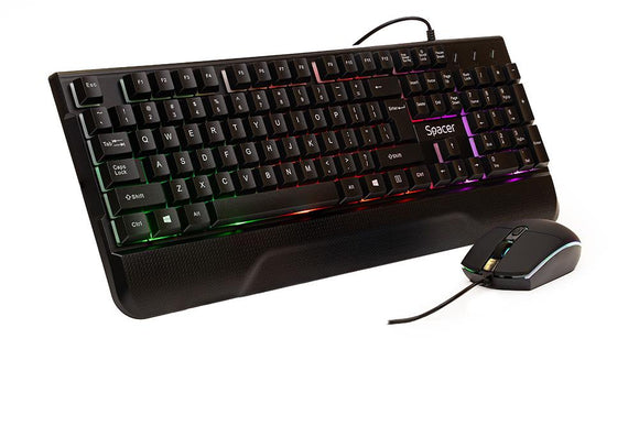 KIT gaming SPACER USB INVICTUS, tastatura RGB rainbow + mouse optic 7 culori, black, "SPGK-INVICTUS" (timbru verde 0.8 lei)