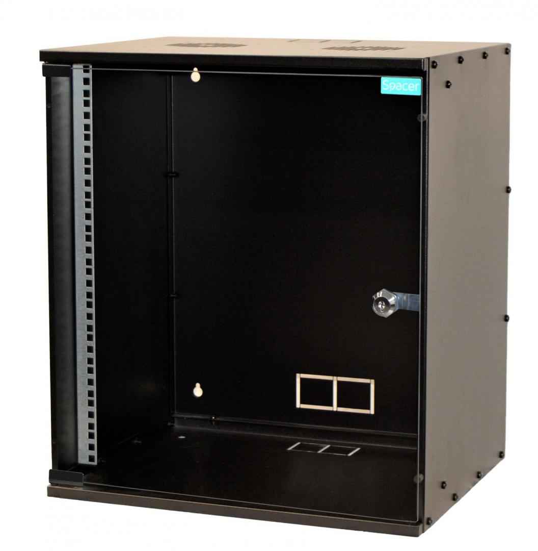 Armoire 19" 12U 515 x 450 mm, montage mural, démontable, noire, porte vitrée avec serrure, acier 1,5 mm, charge maximale 100 kg, « SPCW-12U-450-BK »