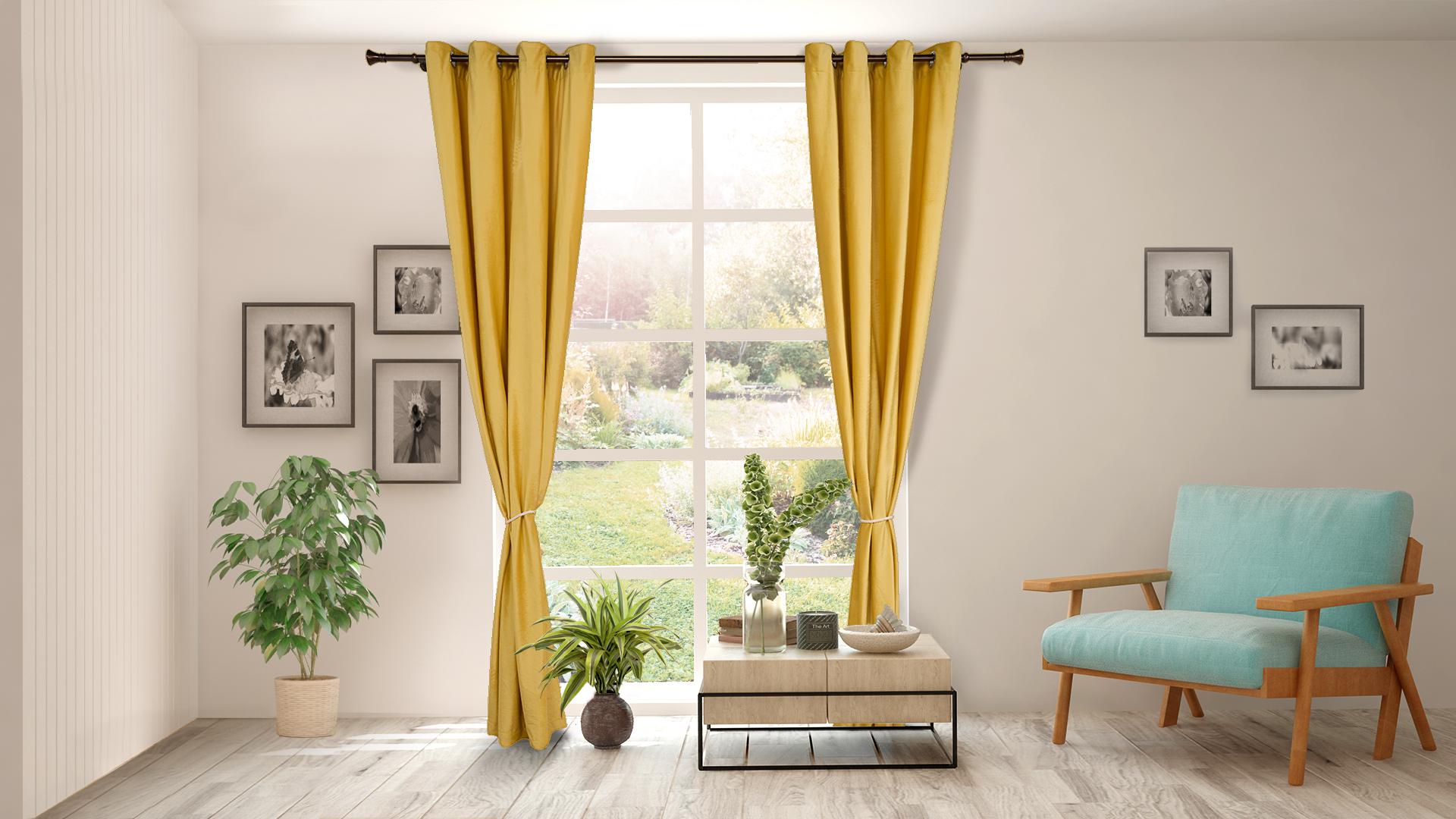Lot de 2 rideaux en velours 140x270 cm - Jaune