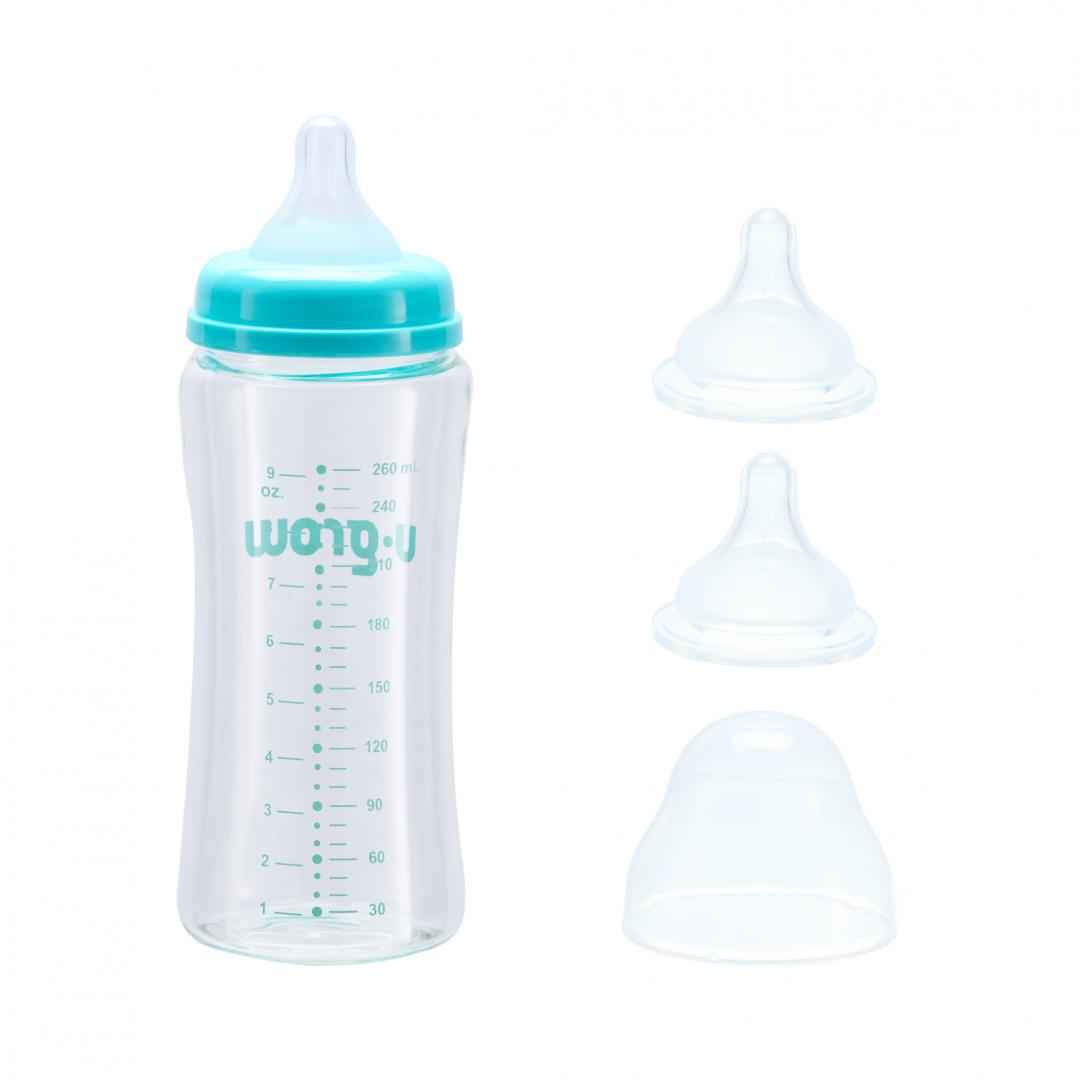 Biberon en verre 260 ml + 2 tétines supplémentaires