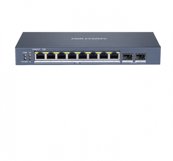 Commutateur poe hikvision 8 ports gigabit 2 sfp géré boîtier métallique  ds-3e1510p-si  boîtier vert 2 lignes