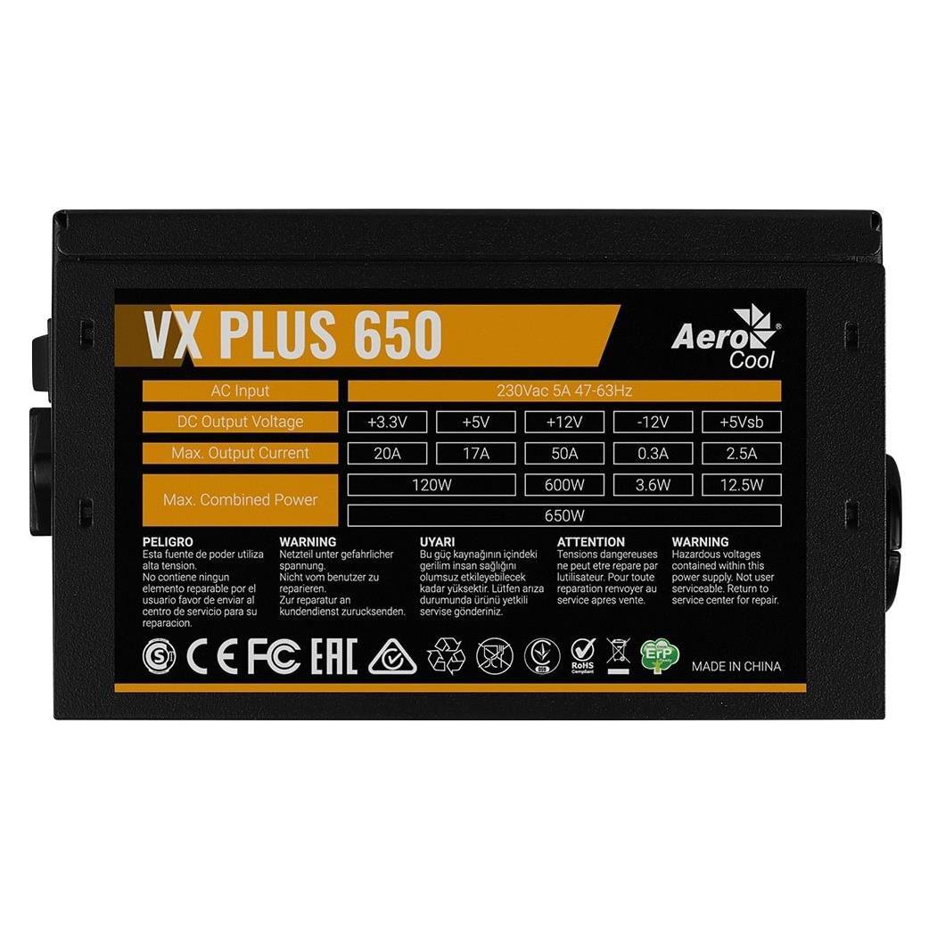 Bloc d'alimentation aerocool vx plus 650 650 w 20+4 broches atx atx noir