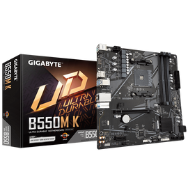 GIGABYTE B550M K Motherboard - AMD Ryzen 5000 CPUs, up to 4733MHz DDR4, 1xPCIe 4.0 + 1xPCIe 3.0 M.2, 1GbE LAN, USB 3.2 Gen 1