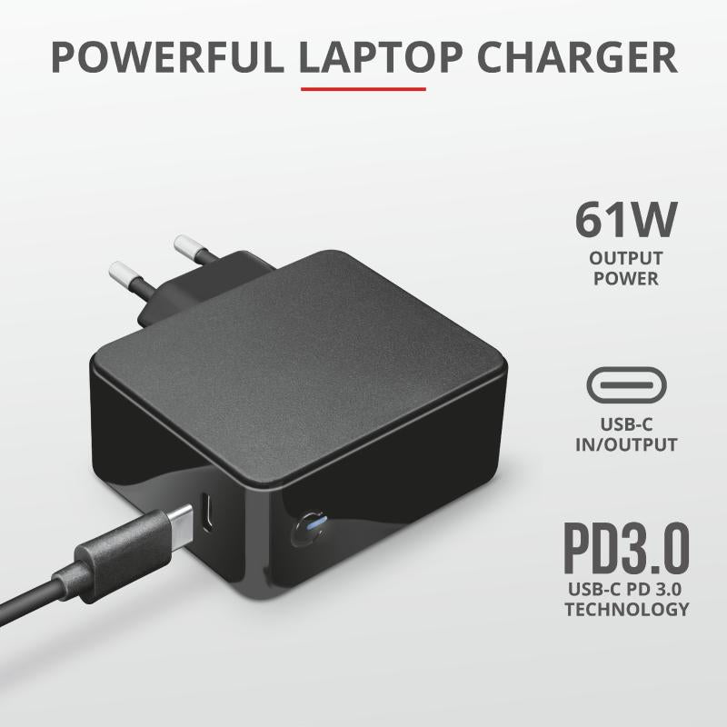 Bloc d'alimentation Notebook Trust Maxo 61 W USB-C pour Apple MacBook « 23418 » (timbre vert, 0,80 lei)