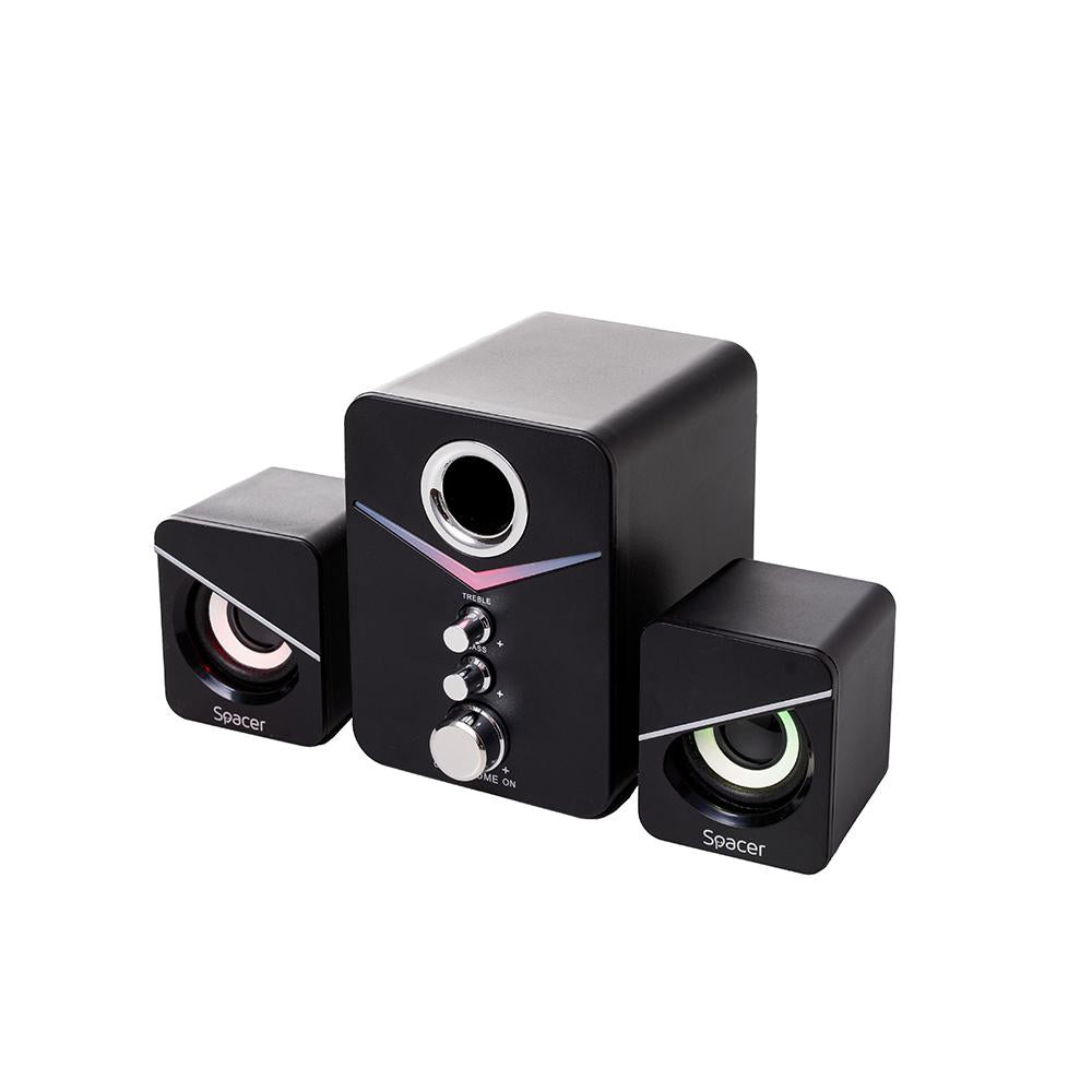 BOXE SPACER Gaming 2.1, RMS: 11W (2 x 3W + 5W), control volum, bass, treble,  3 x LED, USB power, black, 43502139 "SPGS-TORNADO" (timbru verde 2.00 lei)