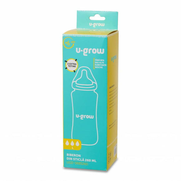 Biberon en verre 260 ml + 2 tétines supplémentaires