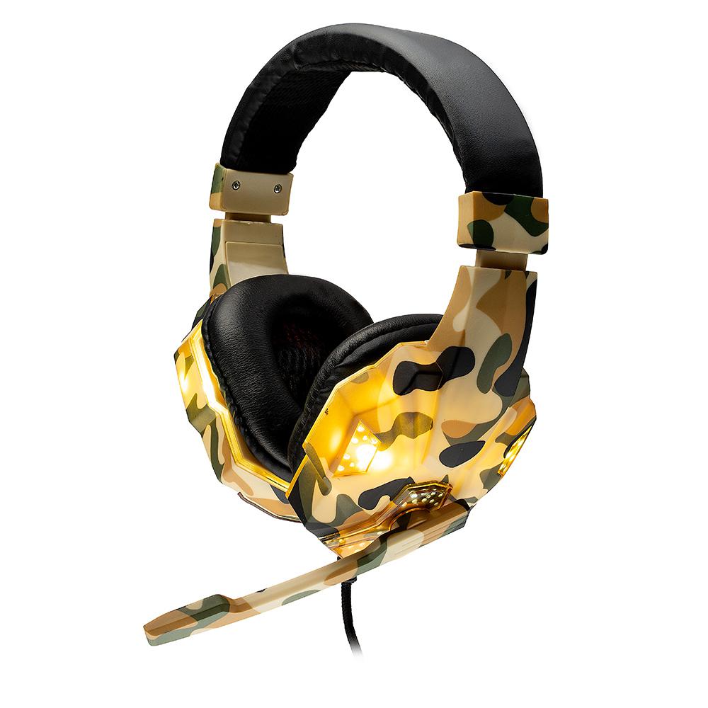 Casque audio filaire standard pour jeux vidéo, microphone sur perche, connexion jack 3,5 mm x 2, lumière verte, camouflage, « SPGH-CAMO », (tampon vert 0,8 lei) - clicktofournisseur.com