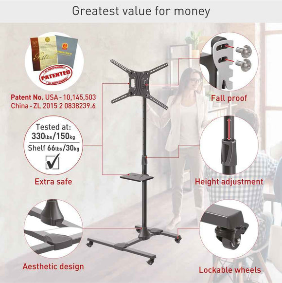 Barkan Mobile TV Mount Cart+Self 32"-83", "SW411H"