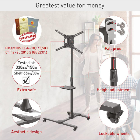 Barkan Mobile TV Mount Cart+Self 32"-83", "SW411H"