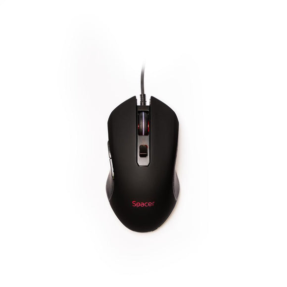 MOUSE  Spacer - gaming, gaming, cu fir, USB, optic, 7200 dpi, butoane-scroll 6-1, iluminare, negru, "SP-GM-01" (timbru verde 0.18 lei)