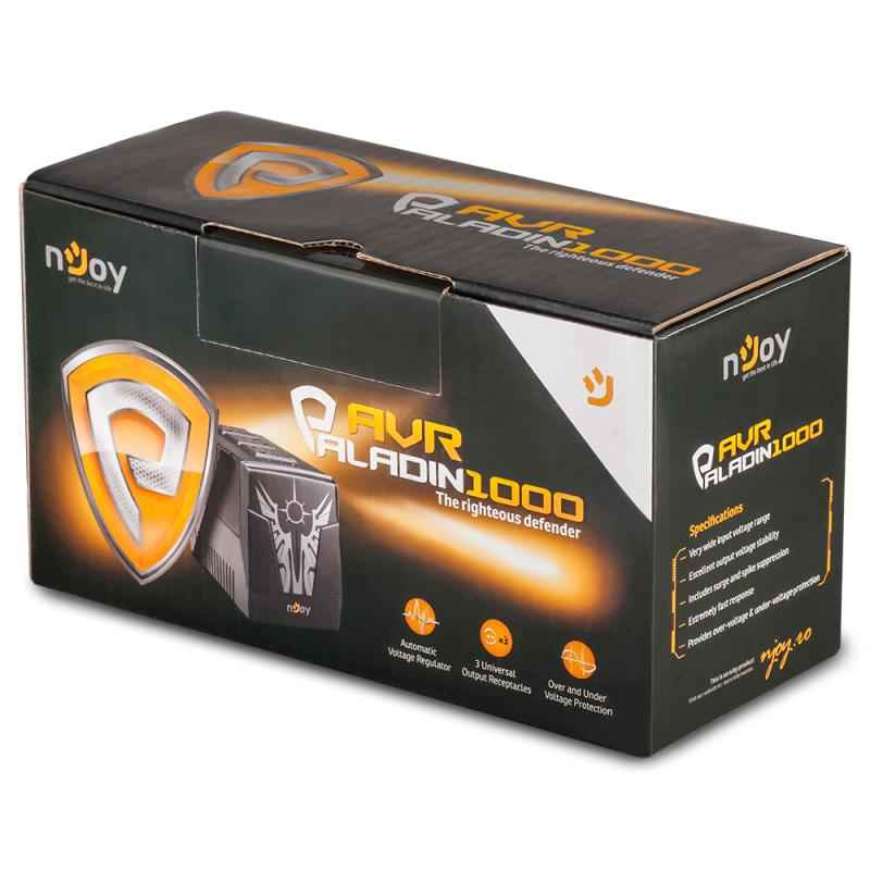 AVR NJOY, « PALADIN », AVR à onde sinusoïdale simulée, 1 000 VA/500 W, universel x 3, « PWAV-10003PL-AZ01B » (timbre vert 11 lei)