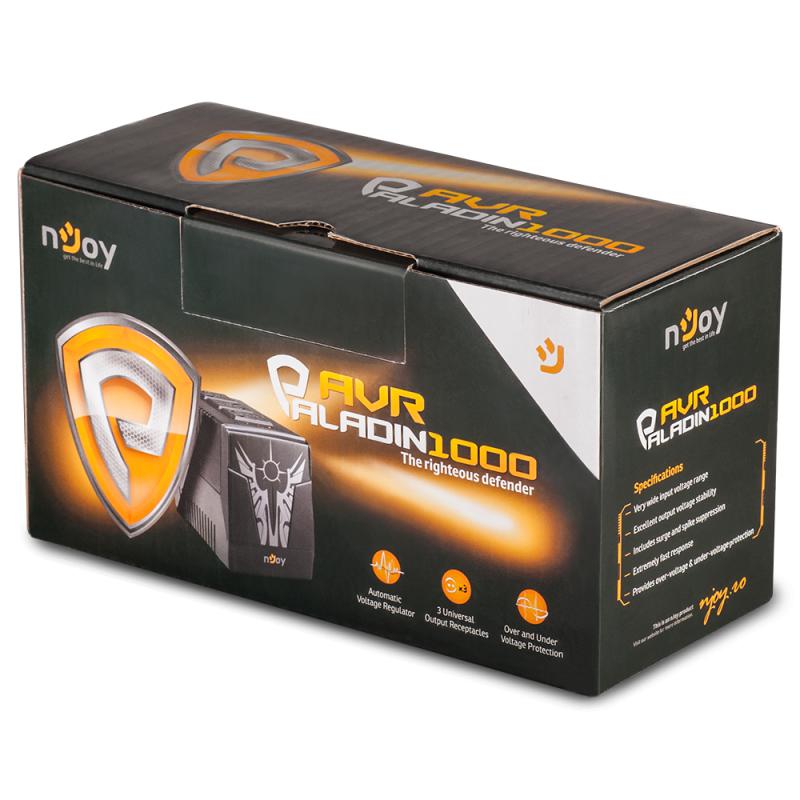 AVR NJOY, « PALADIN », AVR à onde sinusoïdale simulée, 1 000 VA/500 W, universel x 3, « PWAV-10003PL-AZ01B » (timbre vert 11 lei)