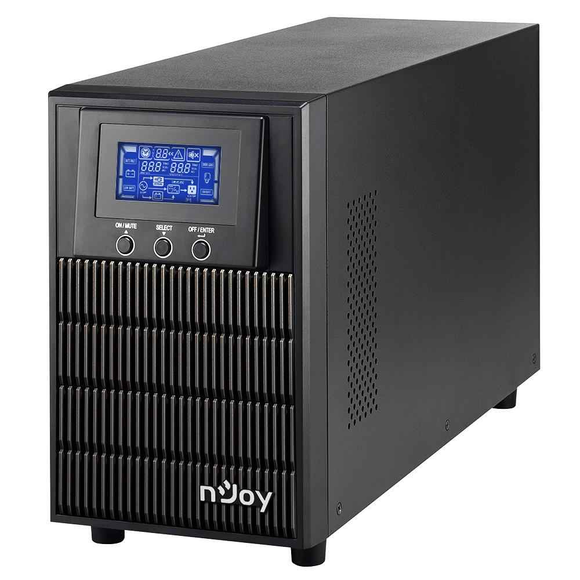 UPS NJOY, "ATEN PRO 2000", Online cu sinusoida pura, tower, 2000VA/1800W, AVR, Schuko x 3, 4 x baterie 12V/9Ah, display LCD, back-up 1 - 10 min., "PWUP-OL200AP-AZ01B" (timbru verde 11 lei)