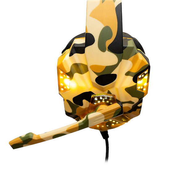 Casque audio filaire standard pour jeux vidéo, microphone sur perche, connexion jack 3,5 mm x 2, lumière verte, camouflage, « SPGH-CAMO », (tampon vert 0,8 lei) - clicktofournisseur.com