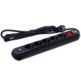 PRELUNGITOR SPACER, Schuko x 5, conectare prin Schuko (T), USB x 2, cablu 4.5 m, 16 A, max. 3500W, protectie supratensiune, Negru, "PP-5-45B-USB" (timbru verde 0.18 lei)