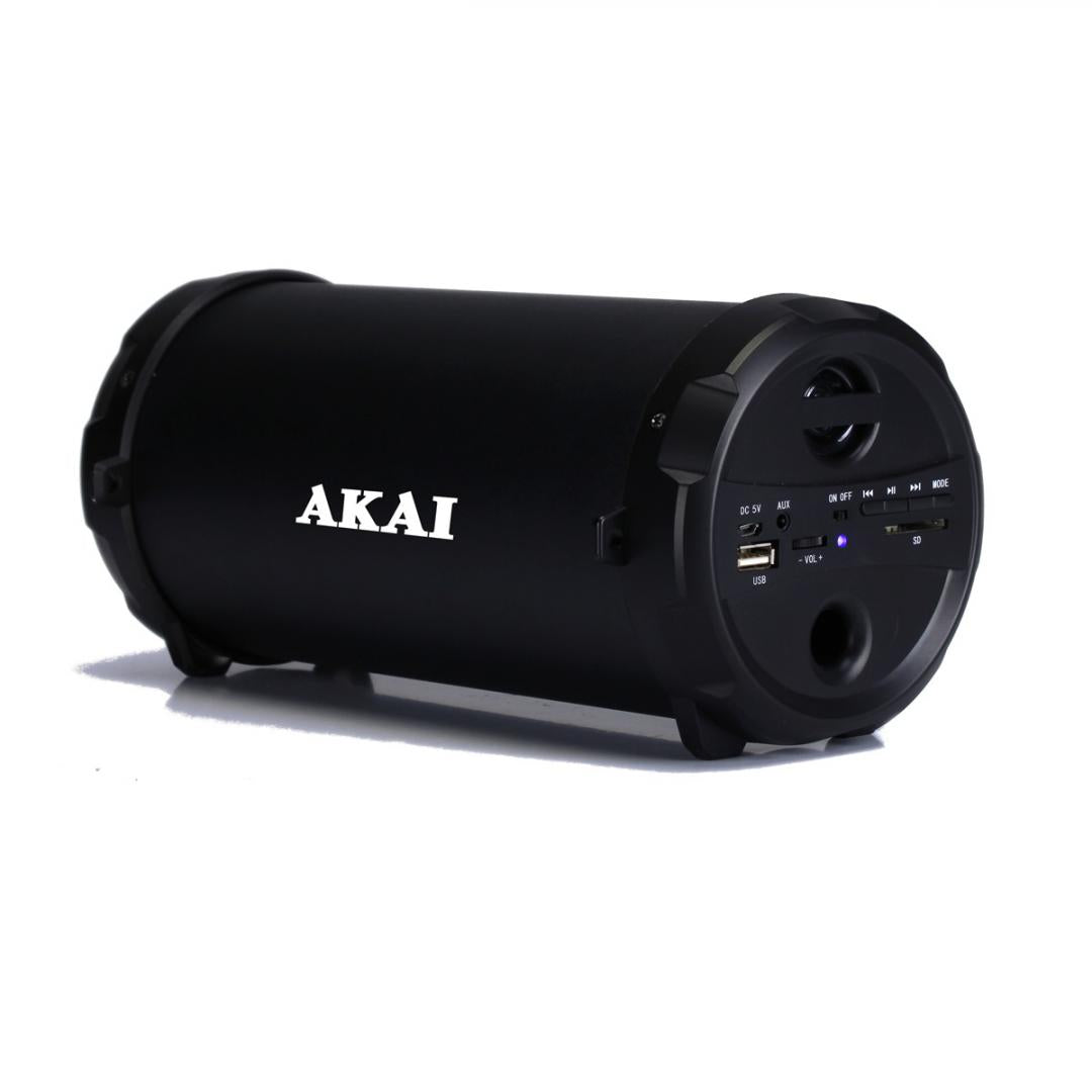 Enceintes portables AKAI, compactes 1.0, RMS 5 W, batterie Li-ion 1000 mAh, connecteur Bluetooth, alimentation microUSB, prise jack 3,5 mm, USB, noir, « ABTS-12C » (timbre vert 2,00 lei)