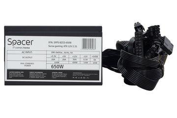 SURSA SPACER BZCO-650, compatible 80+ Bronze, 650 W, ventilateur 120 mm, 2x PCI-E (6+2), 6x S-ATA, 2x P8 (4+4), « SPPS-BZCO-650 », (tampon vert 2 lei)