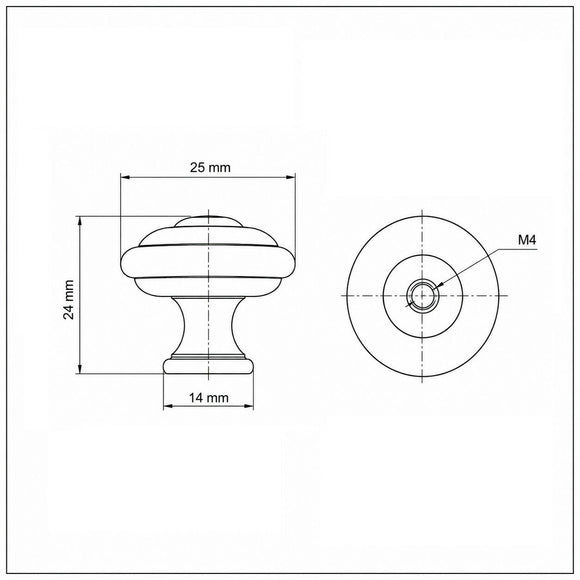 Schéma technique de bouton de meuble LYONNAIS, Finition laiton fer patiné