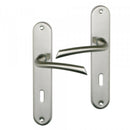 2 poignées de porte sur plaque RHAPSODIE, Entrée de clé pour chambre, Finition zamak nickel mat, Entraxe standard 195 mm-3