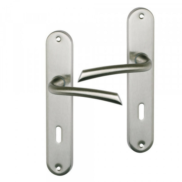 2 poignées de porte sur plaque RHAPSODIE, Entrée de clé pour chambre, Finition zamak nickel mat, Entraxe standard 195 mm