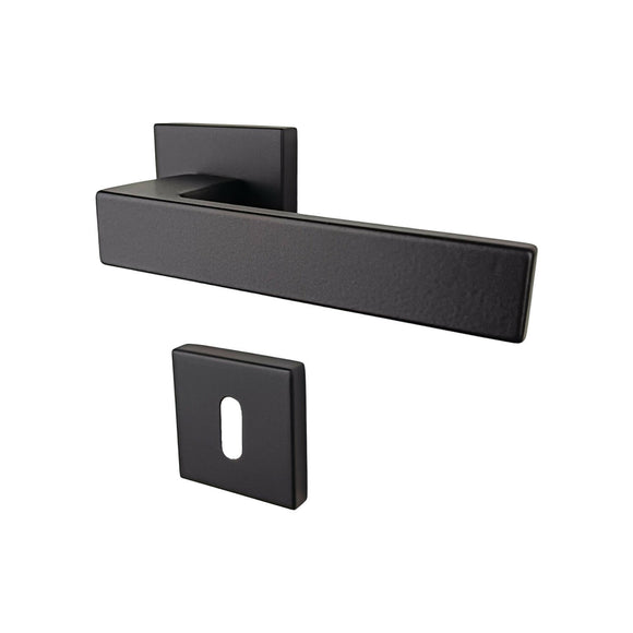 2 poignées de porte sur rosace LOFT, Entrée de clé pour chambre, Finition métal noir mat