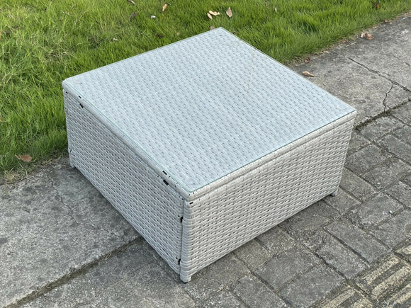 Fimous Mobilier de jardin extérieur Table basse Carrée PE Rotin Table à thé Gris Clair