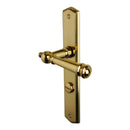 2 poignées de porte ATTILA, Verrou de condamnation pour salles de bain/WC, Finition laiton poli doré, Entraxe standard 195 mm