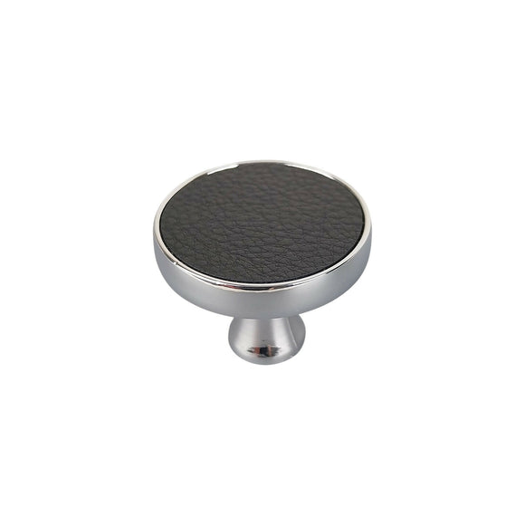 Bouton de meuble LEDER, Finition métal chrome et cuir