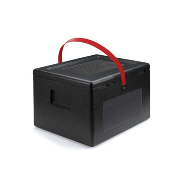 Conteneur Pizza Boxshop de noir avec poignée rouge pour livrason pizza 36L - clicktofournisseur.com