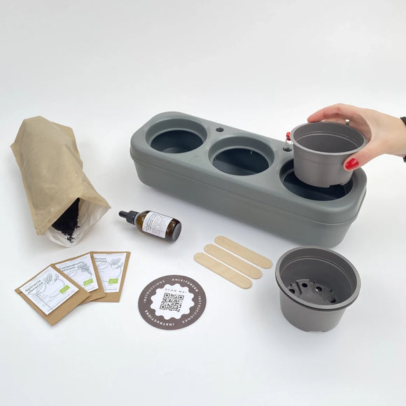 Kit potager urbain semi-hydroponique triple - gris