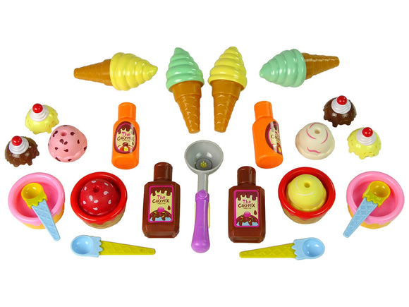 Coffret de gourmandises glaces cupcakes sauces cuillères