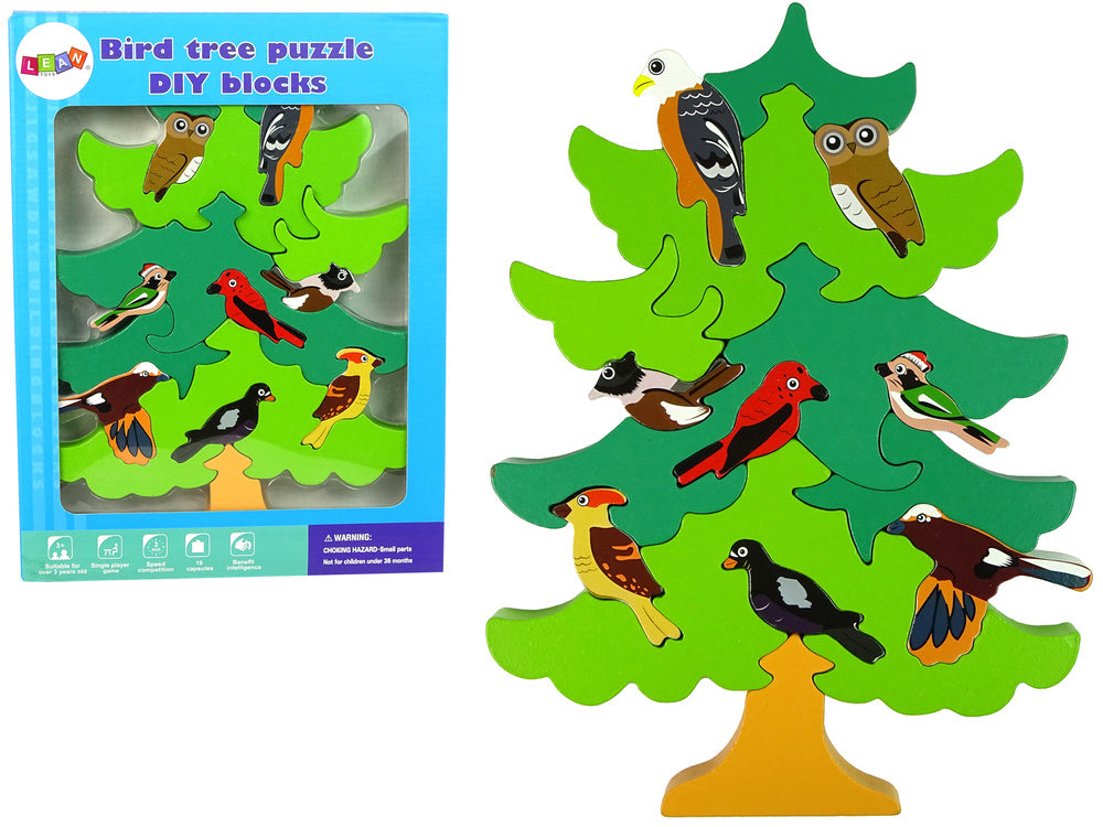 Puzzle en bois à faire soi-même avec des oiseaux et des arbres
