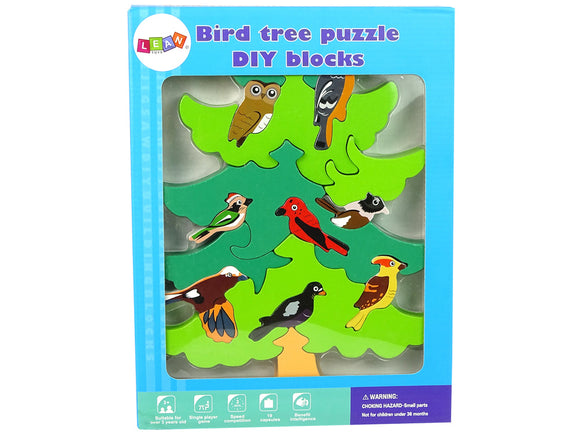 Puzzle en bois à faire soi-même avec des oiseaux et des arbres