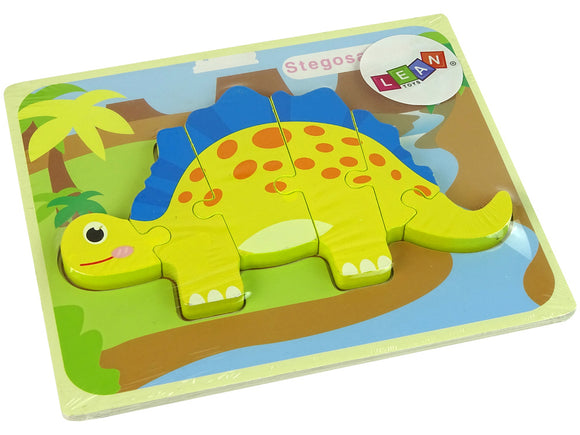 Puzzle en bois dinosaure stégosaure jaune