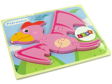 Wooden Puzzle Dinosaur Pterodactyl Pink Pliosaurs Blue - 0