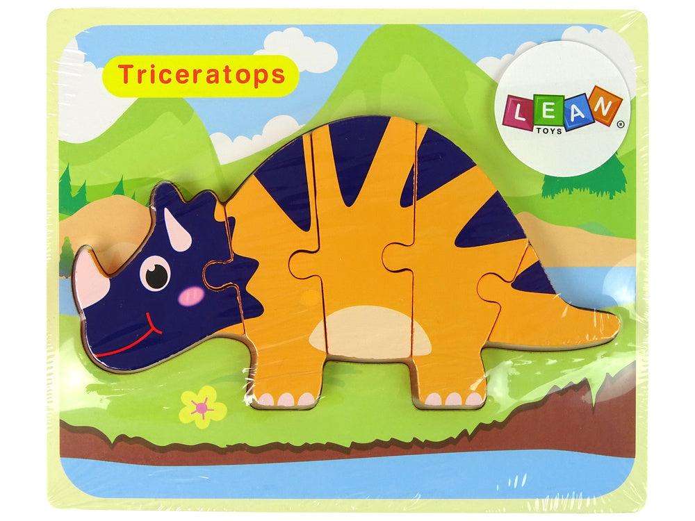 Puzzle en bois dinosaures tricératops ankylosaure orange