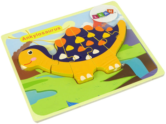 Puzzle en bois dinosaures tricératops ankylosaure orange