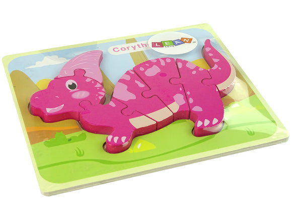 Puzzle en bois dinosaure corythosaurus rose spinosaurus violet