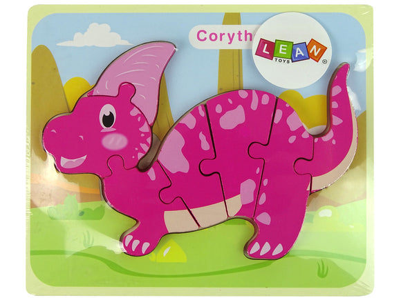Puzzle en bois dinosaure corythosaurus rose spinosaurus violet