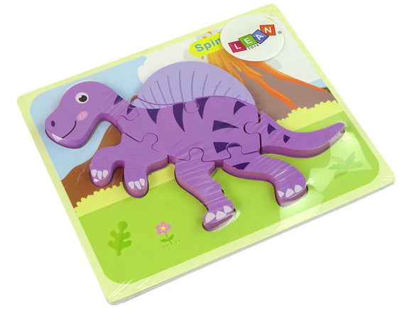 Puzzle en bois dinosaure corythosaurus rose spinosaurus violet