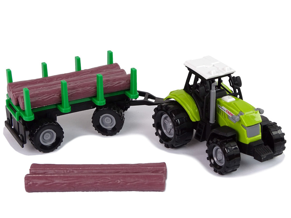 Tracteur vert remorque bûches bois ferme son