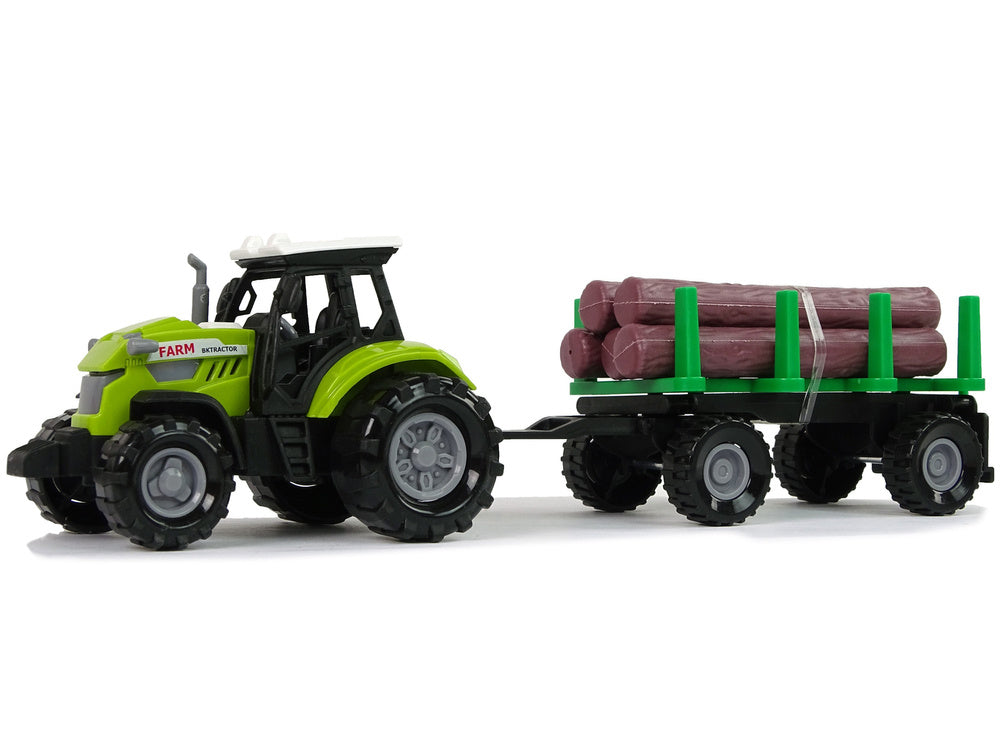 Tracteur vert remorque bûches bois ferme son