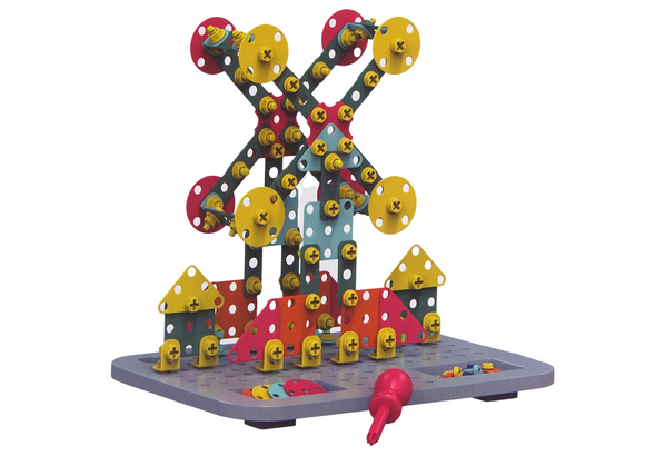 Ensemble de blocs de construction dans une boîte à outils + tournevis à piles boîte à outils de bricolage