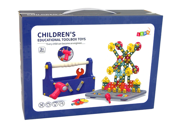 Ensemble de blocs de construction dans une boîte à outils + tournevis à piles boîte à outils de bricolage