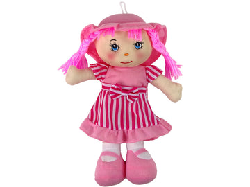 Peluche poupée chiffon rose rayée 28 cm