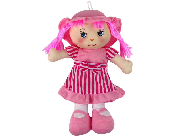 Peluche poupée chiffon rose rayée 28 cm