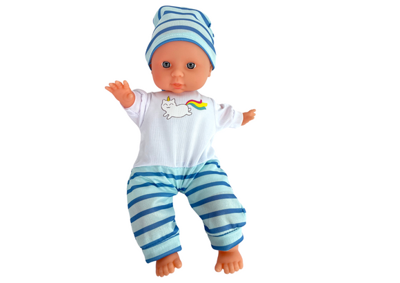 Pyjama rayé bleu pour poupée bébé 30 cm