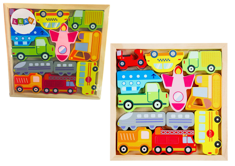 Puzzle en bois : moyen de transport à associer à un taxi ou un bus