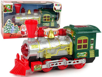 Locomotive de noël avec lumières et sons verts fonctionne à piles